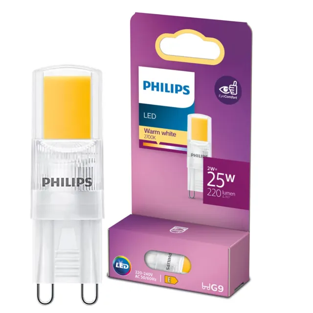 Philips LED Leuchtmittel Stiftsockellampe 2W = 25W G9 klar COB 220lm warmweiß