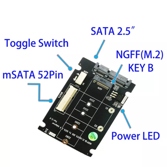 Mini PCI-E B M-KEY M.2 NGFF & 2.5" mSATA SSD to SATA III 3.0 Converter Adapter