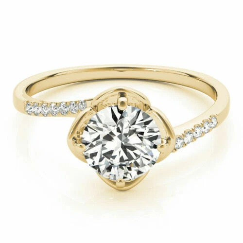 0.87Ct Rund Geschliffen Künstlicher Diamant Braut Verlobungsring 14K Gelb Gold 8