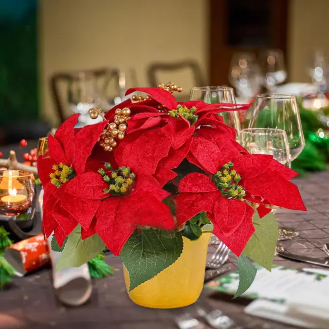 Potted Red Poinsettia Christmas Artificial Poinsettia Plant for Home Garden