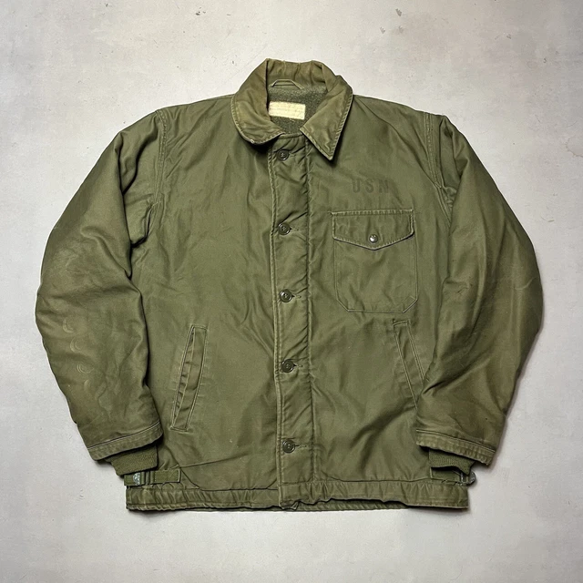 1980'S US military A-2 military deck jacket, made in USA, men's size M, vintage Nylon Khaki type Vintage Second Hand