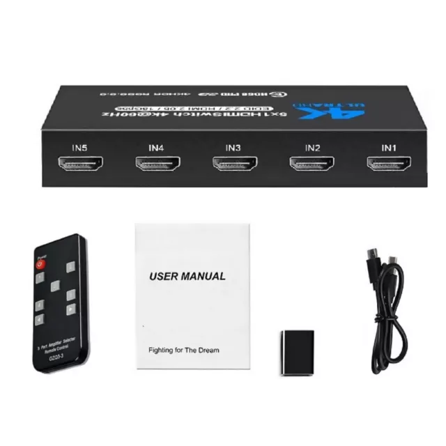 5 in 1 Out 4K@60Hz 5x1 HDMI Switcher HDMI 2.0 Switch with IR Remote Control