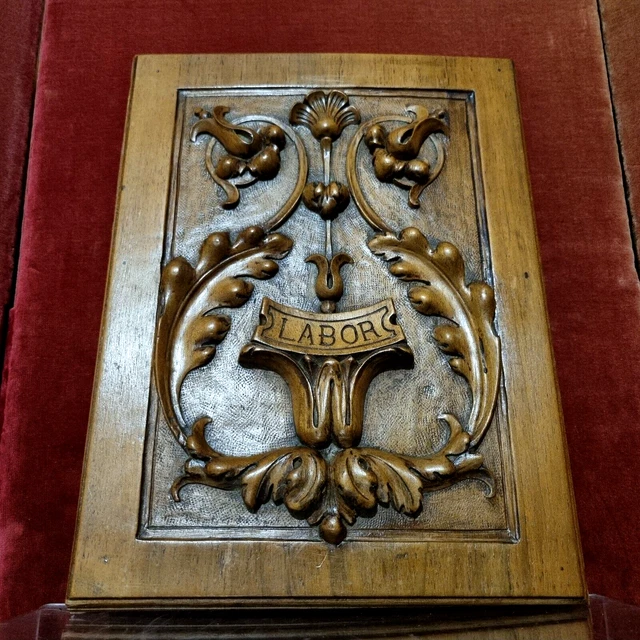 Scroll oak leaf wood carving panel 12 in - Antique French architectural salvage
