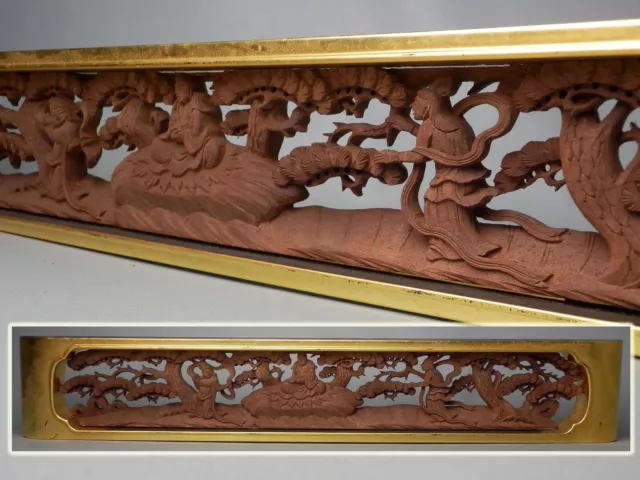 JAPANESE W:60cm 23.6" WOOD CARVING BUDDHIST GOLD GILT LACQUERED TEMPLE SHRINE A