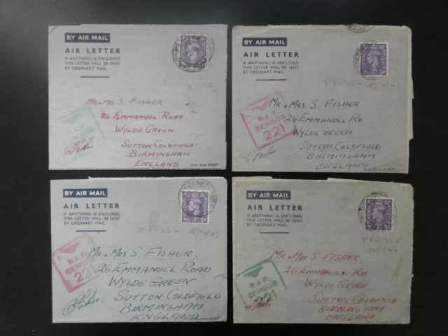 WWII 4 postal history air mail letters RAF Foggia Italy to Surrey UK 1943 US64