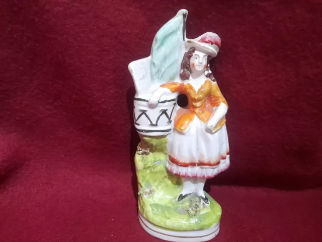 Antique Victorian Staffordshire Figure Crimean Patriotic Drummer Girl Flags 17cm