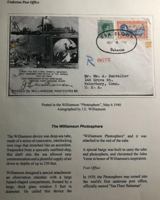 1940 Sea Floor Bahamas Williamson Photosphere Cover To Waterbury CT USA