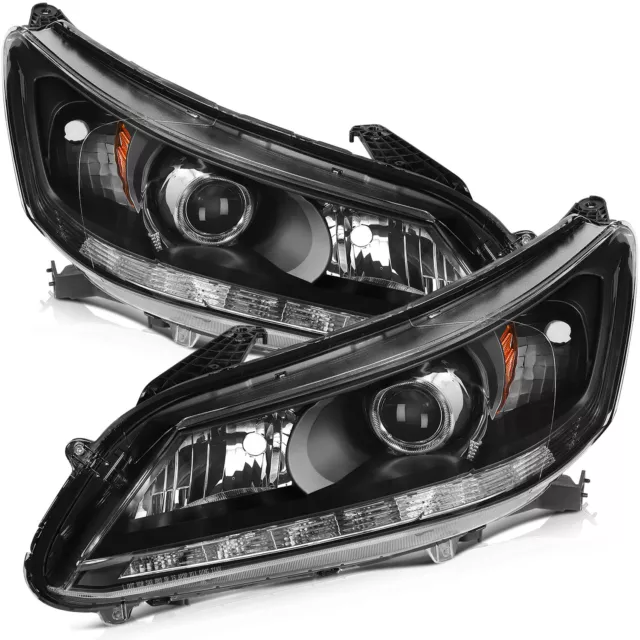 Pair Headlights Assembly For 2013-2015 Honda Accord Sedan 4Door Black Headlamps