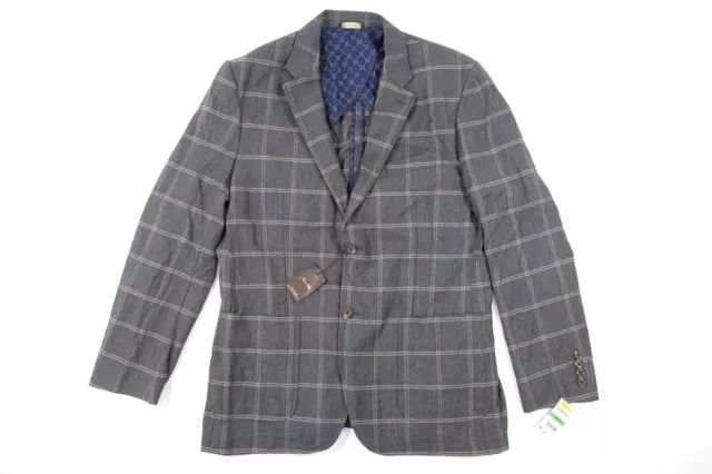Tasso Elba Plaid Check Gray Beige Large Wool Blend Blazer Sport Coat Jacket Nwt