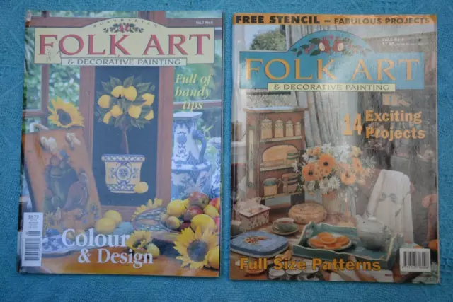 2 x Folk Art & Decorative Painting Magazines~RARE PROJECTS~Vol 2. #4 & Vol 7. #6