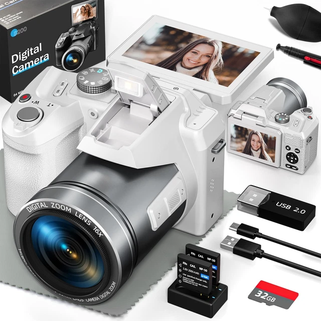 NBD 4K Digital Cameras For Photography,48 MP Autofocus Vlogging Camera With 52mm Wide Angle & Macro Lens,White