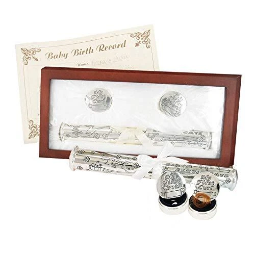Stephan Baby Satin-Lined Rosewood Keepsake Box with Silver Plated Birth Certi...