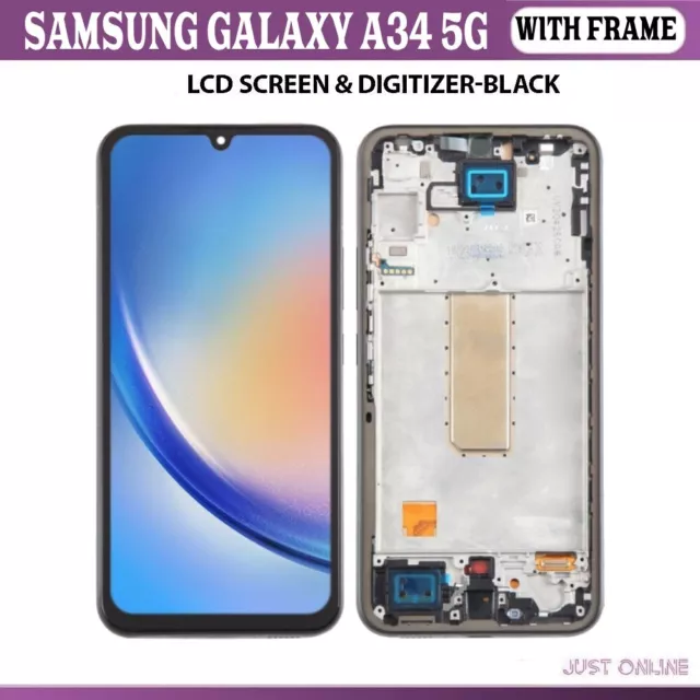 For Samsung Galaxy A34 5G Black LCD Replacement Screen Touch Display WITH FRAME