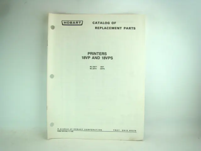 Hobart Printer 18VP & 18VPS Catalog Of Replacement Parts