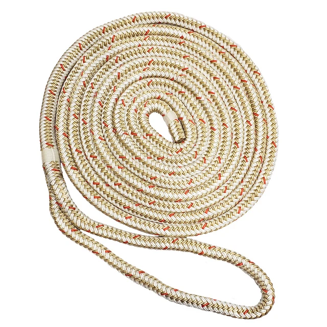 New England Ropes 1/2"x15' Nylon Double Braid Dock Line-White/Gold w/Tracer