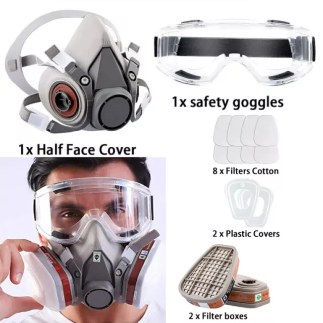 Full Face Gas Mask Paint Spray Chemical Factory Respirator Safety Work+Goggle UK