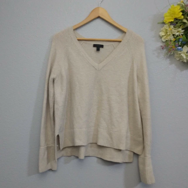 J. Crew Women's XL Wool / Alpaca Blend Oatmeal Sweater Hi Low Stretch V-neck Top