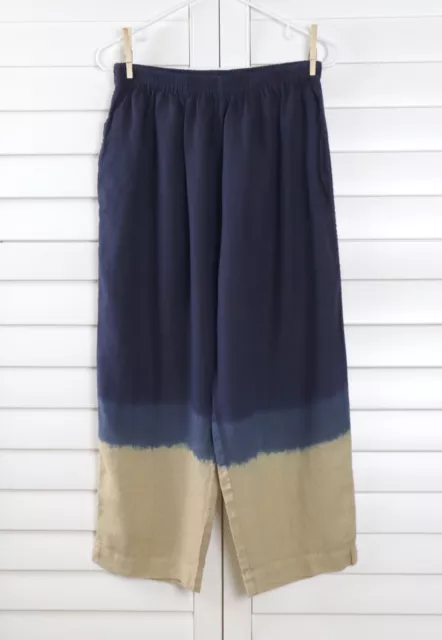 LUNA LUZ NWT $136 Dip Dyed Ombre 100% Linen Pull On Casual Pants Size Medium