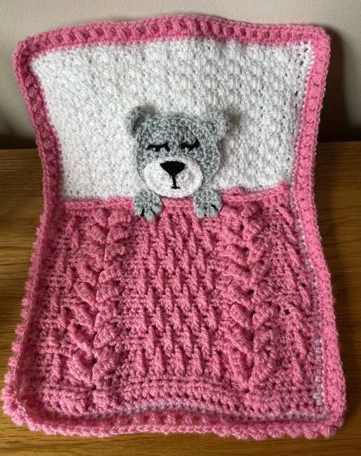 CROCHET TEDDY BEAR Baby Lovey Blanket,Comforter.Pink & White, Baby ...