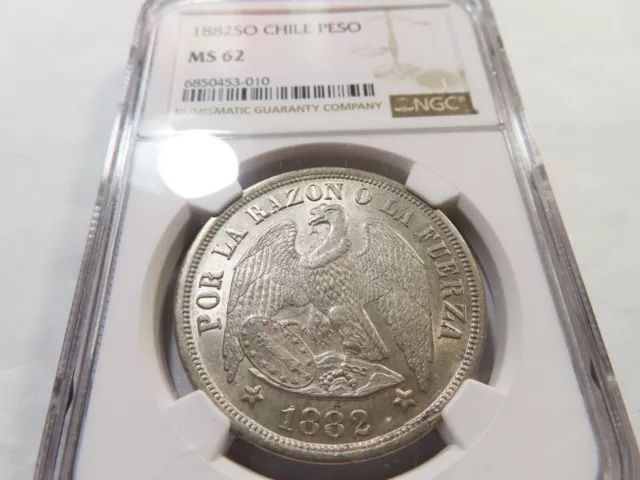Y41 Chile 1882-SO Peso NGC MS-62