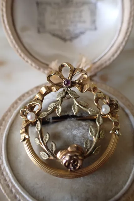 Ancienne Broche 1900 en plaqué or FIX et vraies perles.