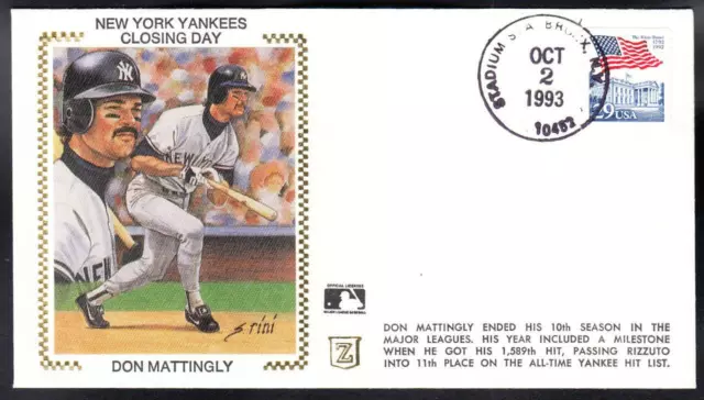 NY YANKEES DON MATTINGLY 1993 LAST SEASON GAME Baseball Cover C3043