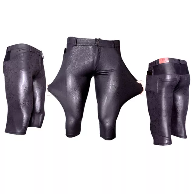 Uomo Leggings Pantaloni Capri Mezzo pelle di Serpente Similpelle