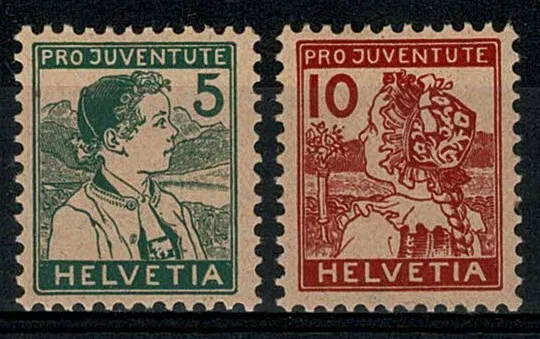 1915 Schweiz Helvetia pro Juventute Trachten Kantone 2 Werte MNH MF68882