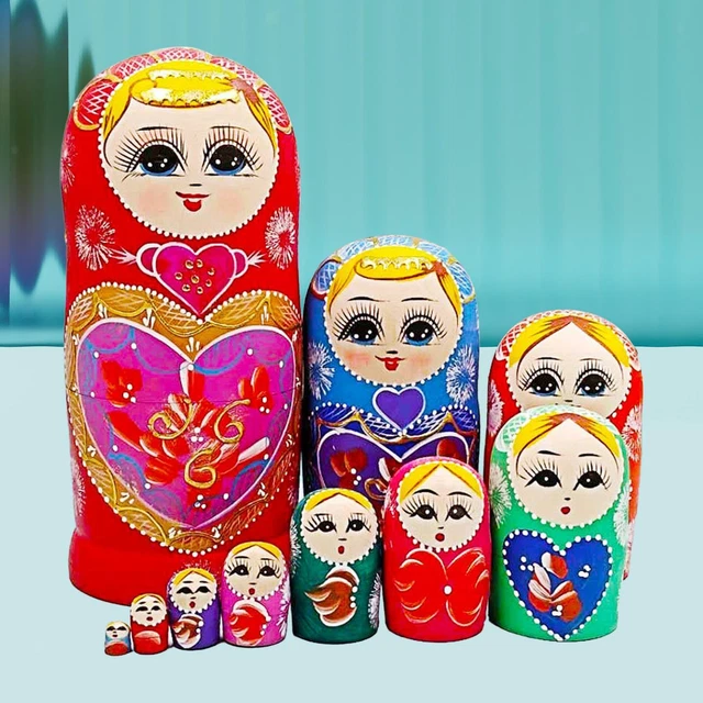 10 Pieces Matryoshka Children Toys Holiday Wooden Russian Nesting Doll
