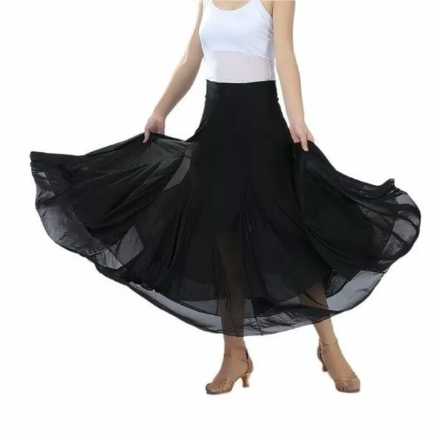 Lady Elegant Ballroom Dance Skirt Modern Tango Waltz Latin Party Long Swing Mesh