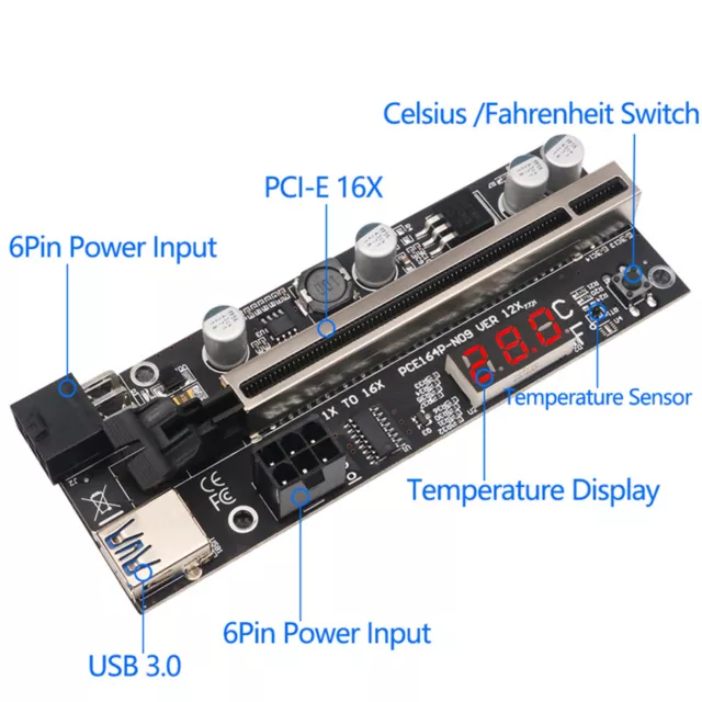 1set PCIE Riser 009S Plus Riser PCI E PCI Express X1 to X16 Dual 6Pin for Mining