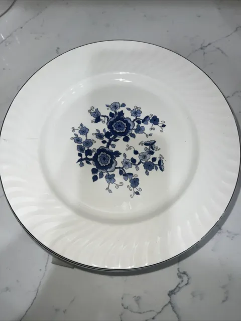 SET OF 8ENOCH WEDGWOOD ROYAL BLUE IRONSTONE Dinner Plates Silver Rims