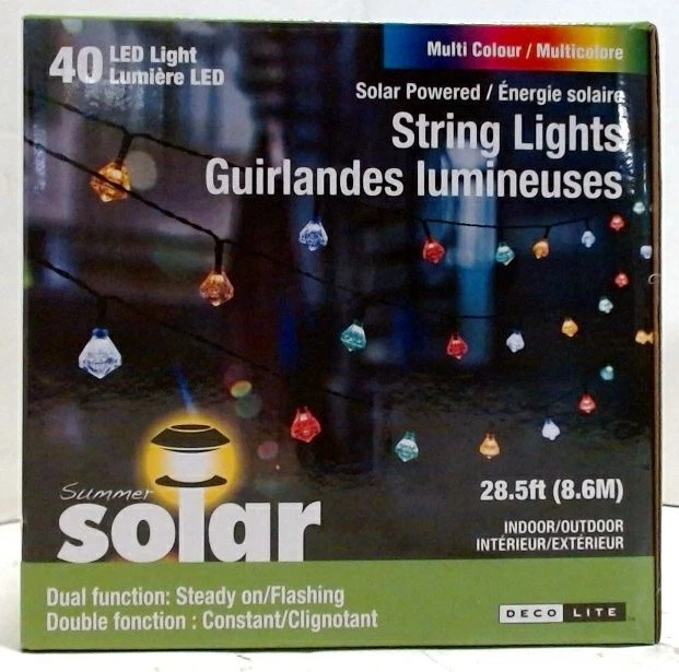 NEW Deco Lite 54327 28.5ft 40 LED Solar Powered Diamond String Lights