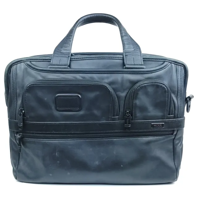 TUMI Alpha 2 Black Leather 16" Expandable Laptop Briefcase Bag 96141D2