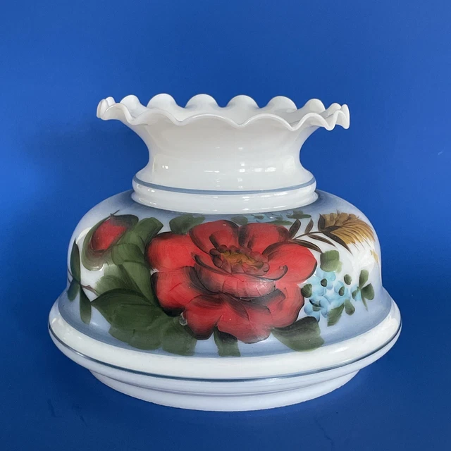 Vintage GWTW 7" Fitter Blue Tint Hurricane Oil Or Electric Glass Lamp Shade