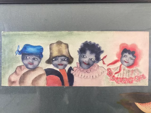 🔥 Antique Old 19th c. Primitive African American Black Folk Art Painting, 1880s