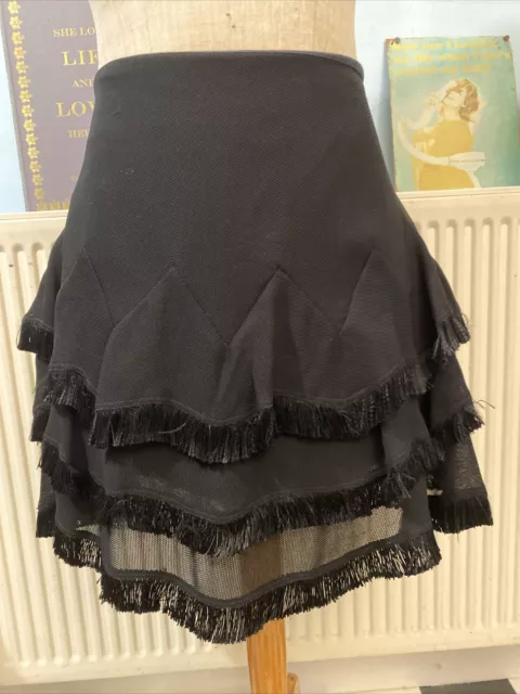 Sandro Black Tiered Fringe Mini Short Ra Ra Skirt Size 1 UK 8-10