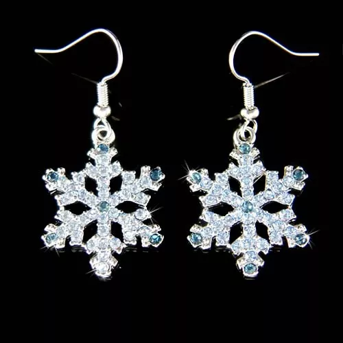 ~Blue SNOWFLAKE made with Swarovski Crystal Snow Flake Holiday XMAS Earrings New