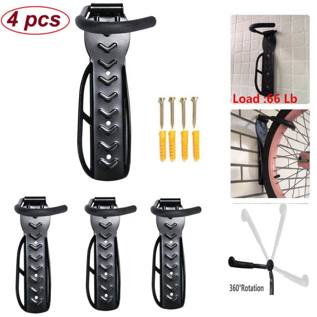 4PCS Bicycle Bike Wall Mount Hook Hanger Garage Storage Holder Rack Stand Black