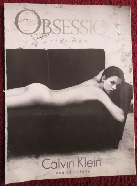 1993 CALVIN KLEIN Obsession Cologne Print Ad ~ Sexy Girl Kate Moss w Scent Strip