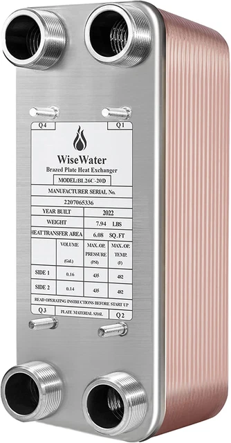 Brazed Plate Heat Exchanger Stainless Steel SS316L 5"X12" 20 Plates 1 1/4" MPT 3