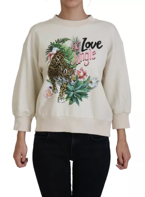 DOLCE & GABBANA Sweater Cotton Beige Jungle Printed Pullover IT44/US10/L 1050usd