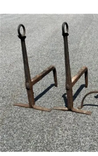 Antique 18th C Flat Foot Wrought iron Andiron Pair American Fireplace Hearth