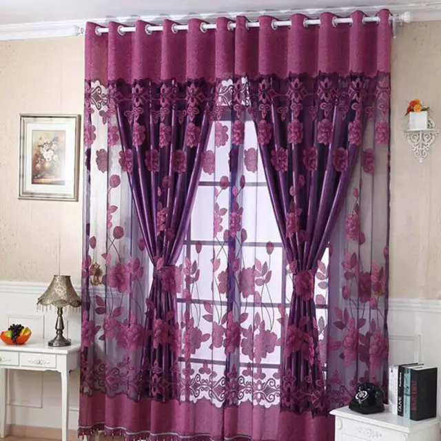 Floral Yarn Printed Lotus Theme Curtain Tulle Voile Sheer Panel Home Decor JJ