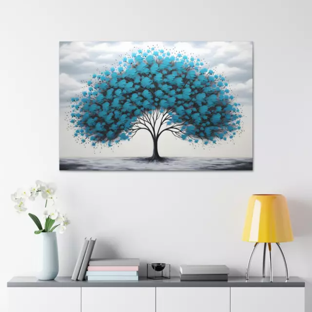 Blue Tree Canvas Turquoise Black White Oil Painting Nature Wall Art Decor