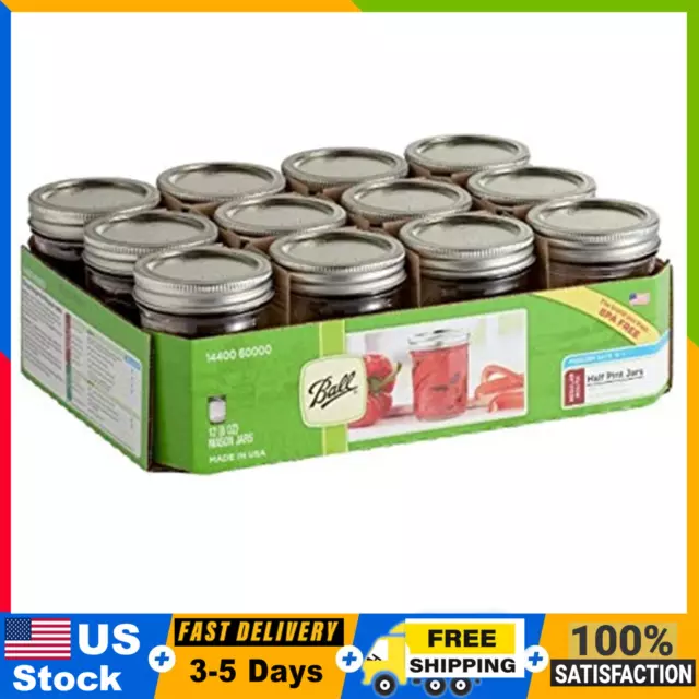 Ball Mason Jars With Lids & Bands, Regular Mouth, 8 oz, 12 Pack