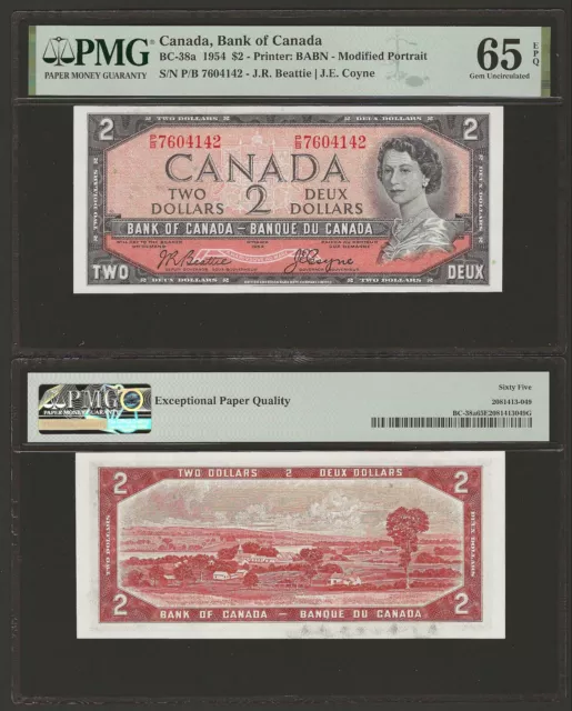 CANADA 2 Dollars 1954, BC-38a Beattie / Coyne, PMG 65 EPQ Gem UNC, QEII Modified