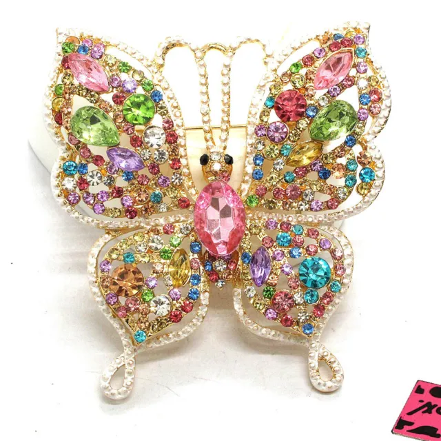 New Bling Rhinestone Flower Colorful Butterfly Fashion Women Charm Brooch Pin