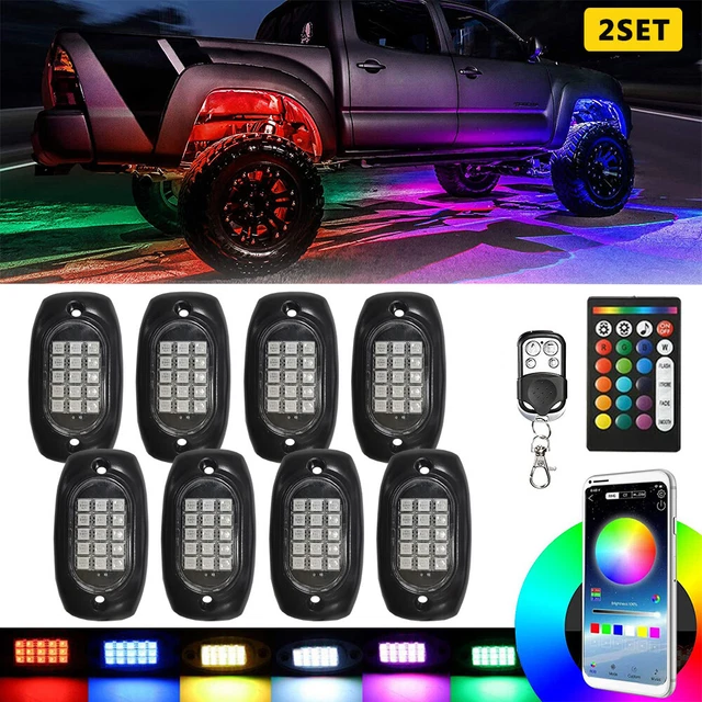 RGB LED Rock Lights Underbody Wireless APP Music Chasing Offroad ATV 12V 16 Pods