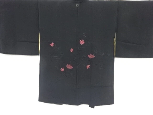 41543# Japanese Kimono / Antique Haori / Embroidery / Floral Plants